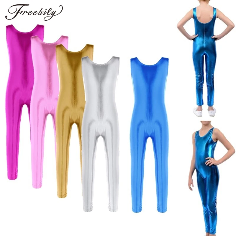 Teen Girls Ballet Dance Body Shiny Metallic Ginnastica Yoga Skating Body Tuta Unitard Dancewear Per Spettacoli Teatrali