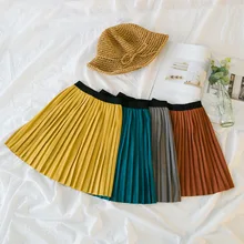 Новинка года; сезон осень; милая бархатная юбка для маленьких девочек; Детские плиссированные юбки; гладкая юбка для малышей; модная детская одежда; детская одежда