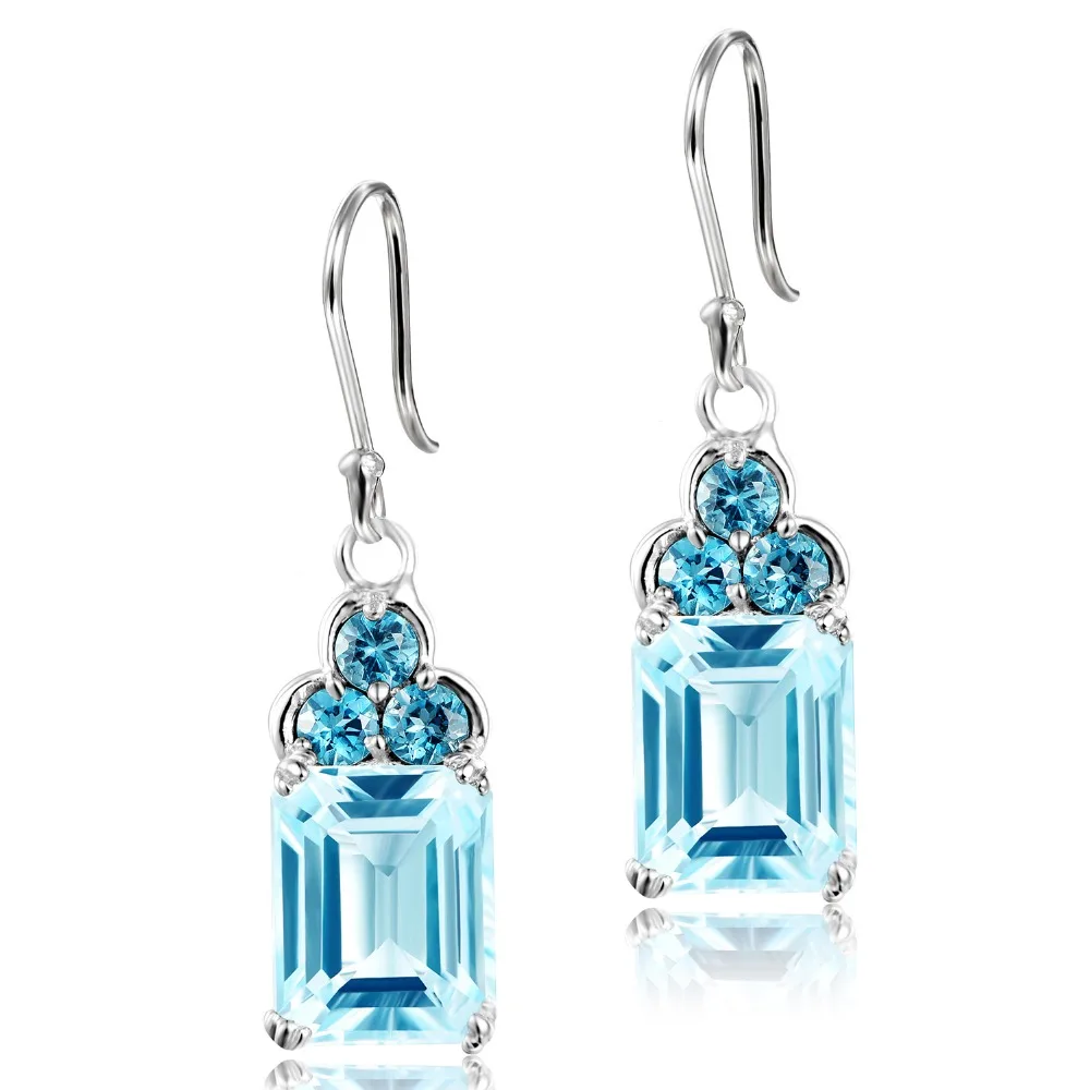 

DORMITH real 925 sterling silver earrings 6.2carats 7x9mm Natural sky blue topaz earrings luxury drop earrings for women