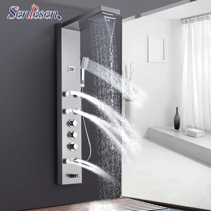 

Senlesen Thermostatic Shower Panel LED Waterfall Shower Head Shower Column & Panels Temperature Display Shower Faucet