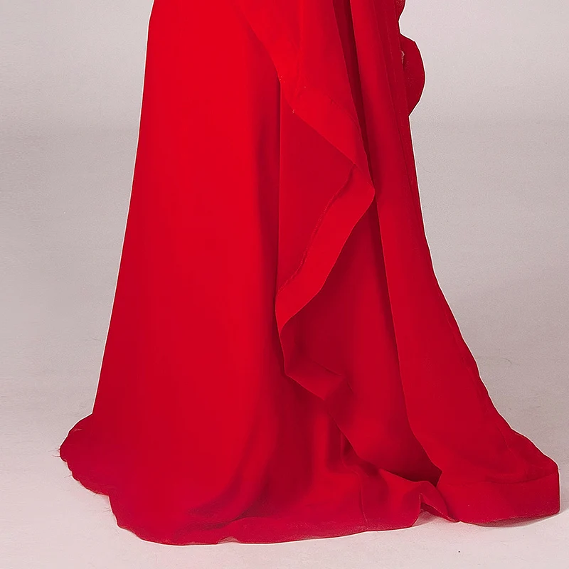 Китайский красный пром / ну вечеринку платья в с круглым вырезом аппликации блёстки вышивка бисером трапециевидный длинная вечерние платья
