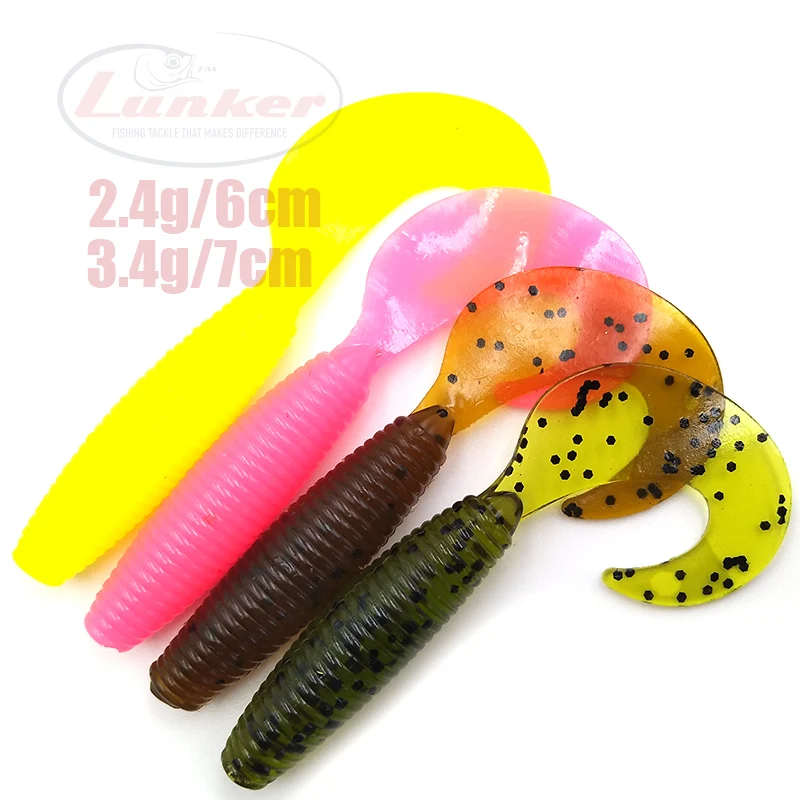 Lunker grub 2.4g 6cm 3.4g 7cm zoom soft plastic bass curly tail fat albert jig head carolina rig