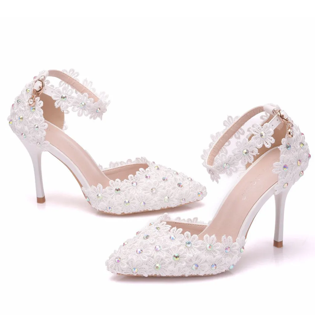

Women's Ladies Crystal Wedding Pointed Toe Thin Sandals Shoes High Heel Shoes fashion new British Wind Princess Thin Heel Apr 25