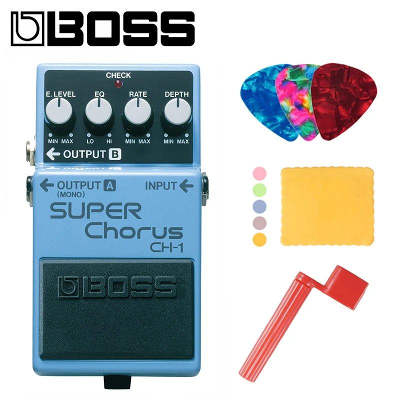 Boss CH-1 Audio Stereo Super Chorus Effects Pedal for Guitar and Keyboard  Bundle with Picks, Polishing Cloth and Strings Winder