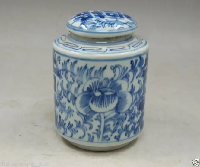 Details about   Chinese old Handmade painting hi word blue and white porcelain Tea caddy pot 