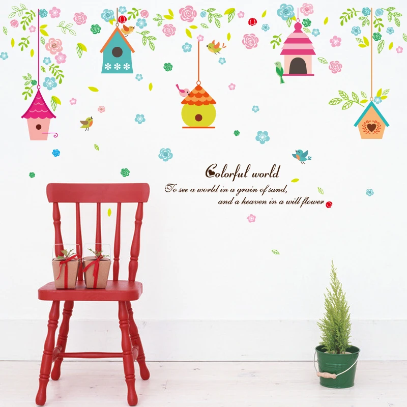 Bird House Cartoon Living Room Bedroom Removable Self-adhesive Window Kitchen Wall Stickers Decal Decor Art Poster Mural dc18 Bird House Cartoon Living Room Bedroom Removable Self-adhesive Window Kitchen Wall Stickers Decal Decor Art Poster Mural dc18