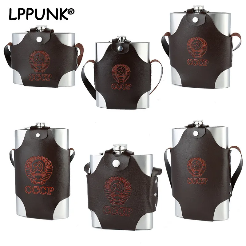 18oz 48oz 64oz bpa free oversize whisky Imprint flagon cccp Portable creative Stainless steel alcohol hip flask SET with bag