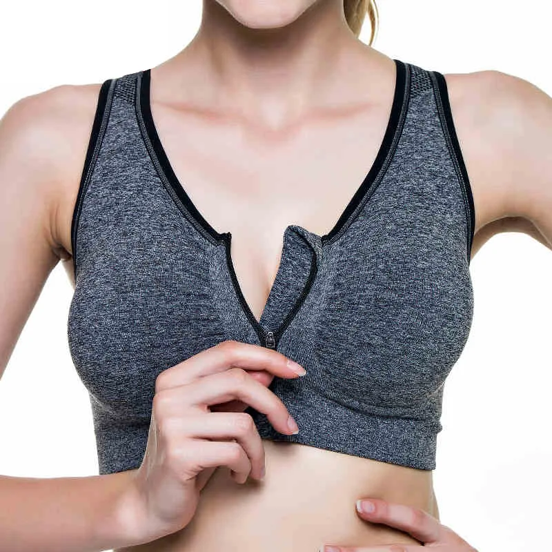 Women Fitness Yoga Sports Bra For Running Gym Padded Wirefree Shakeproof Underwear Push Up Seamless Front Zipper Top Bra Vest