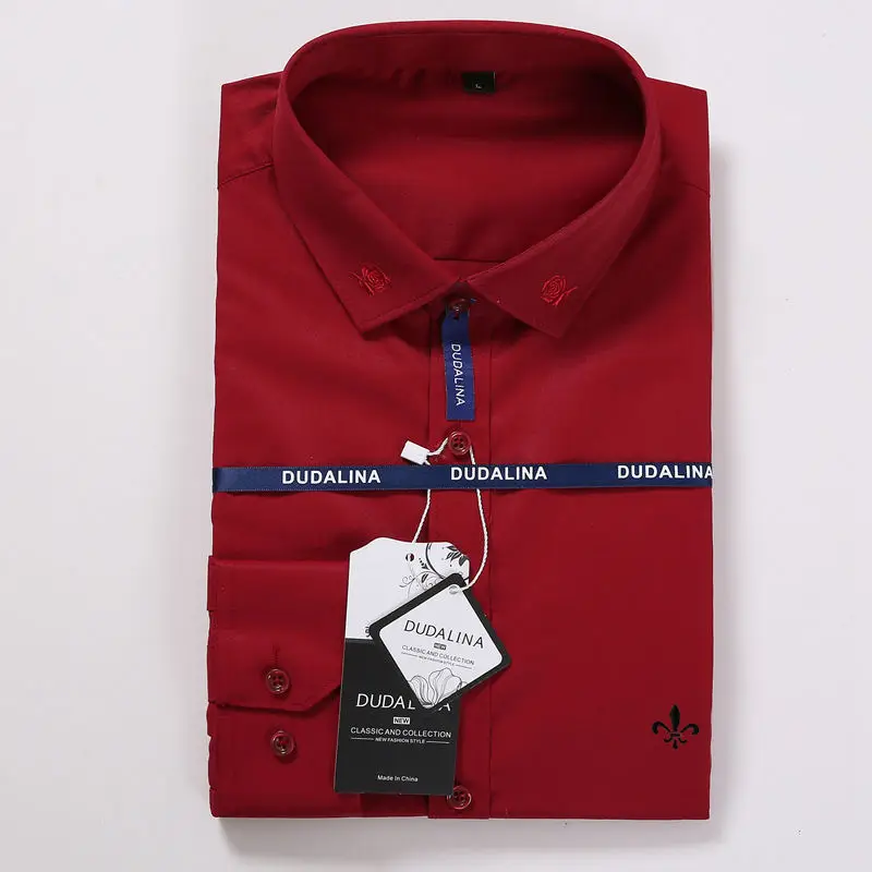 Мужская одежда с вышитым логотипом Camisa Masculina, длинный рукав, Blusa De Frio, Мужская одежда, мужская одежда, облегающая одежда, Sergio K - Цвет: DCZ1708-RED