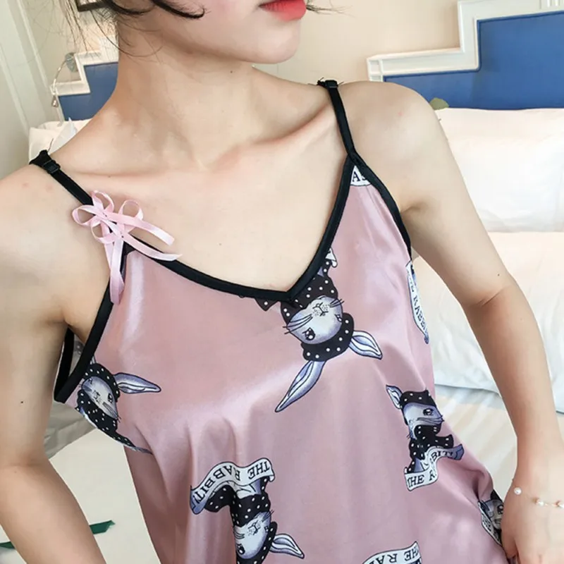 2019 летние женские пижамы с принтом, шелковое ночное женское белье, сексуальная ночная сорочка, ночная рубашка, женская ночная рубашка