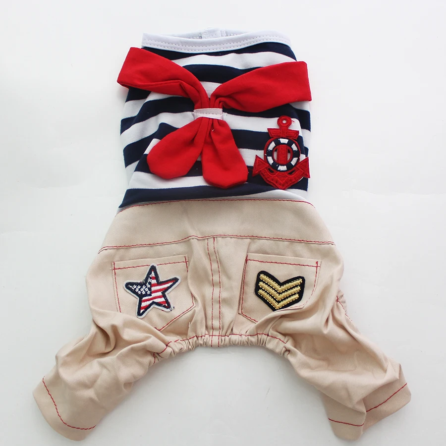 

Boy Dog Pet JumpSuit Pants Cat Puppy Striped&Sailor Shirt Coat T-Shirt Spring/Autumn Apparel 5 Sizes