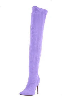 Женские сапоги с высоким голенищем 71 см замшевые эластичные сапоги высокие сапоги до бедра на высоком каблуке женские пикантные Сапоги выше колена с острым носком на молнии 35-44 - Цвет: light purple