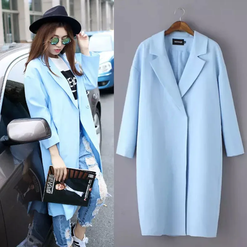 Spring autumn woman loose maxi coat oversize coat baby blue casual