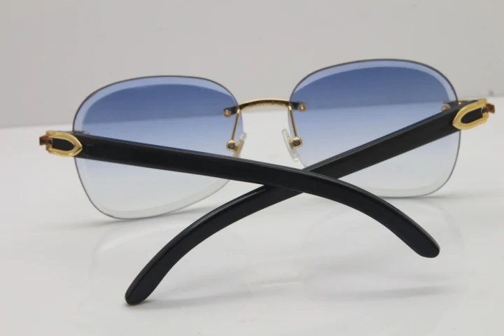 2018 New Cartier Rimless  T8200847 Black Buffalo Horn Sunglasses in Gold Blue Lens (9)