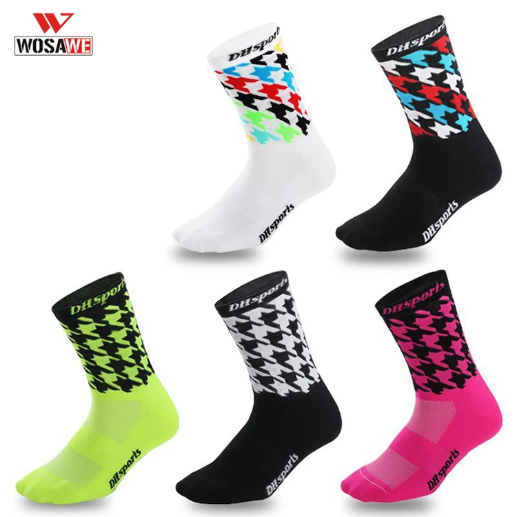 

WOSAWE Sports Socks Cycling Socks Houndstooth Flower Knee-High Breathable Socks Men Women Running Socks Racing Skiing