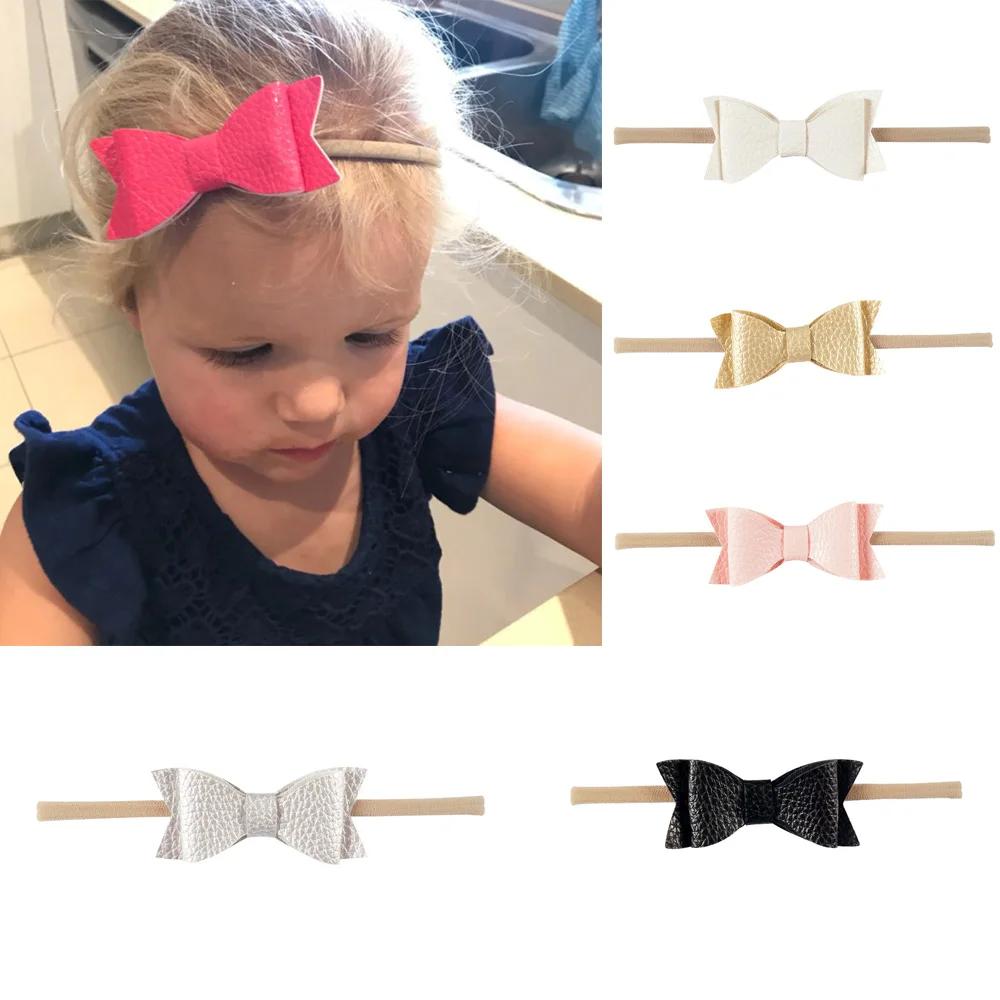 

1Pc Boutique Lovely Two Layers Leather Bow Headband For Newborn Girl Elastic Bows Hair Bands Head Accessories