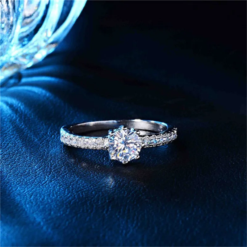 

SHUANGR Vintage White Cubic Zirconia Rings Silver Color Ring for Women Retro Jewelery Gift Bague Femme Accessories