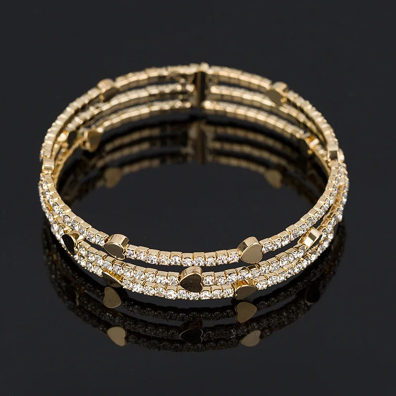 New Fashion Elegant Women Bangle 3 row Wristband Bracelet Crystal Cuff Bling Lady Gift Bracelets & Bangles B020 bangle bracelet crystal bracelets
