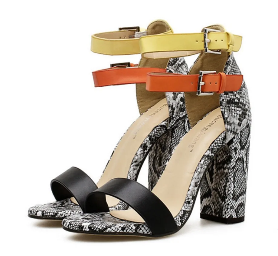 

Adisoutent Special Offer Summer New High Heels Fashion Color Matching Snake Pattern Fish Mouth Sandals Women's Shoes