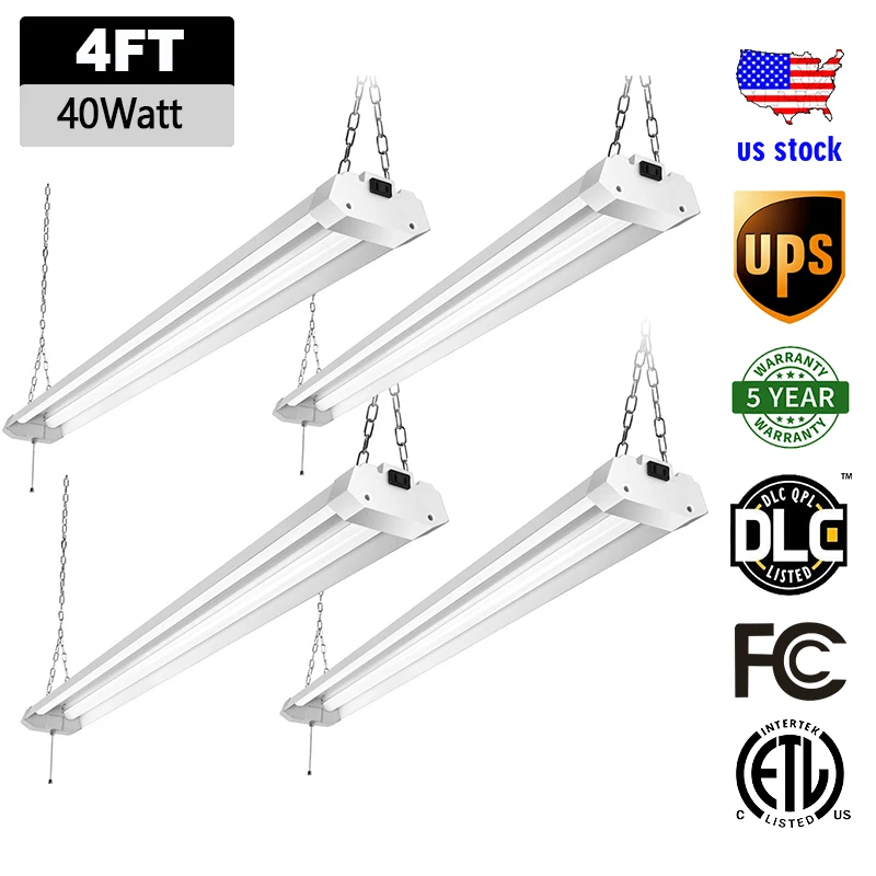 

40W Garage Lighting Fixtures LED Shop Lights for Garage 4 Foot 5000 Lumens Workshop LED Light Bar Warehouse Lighting with Plug