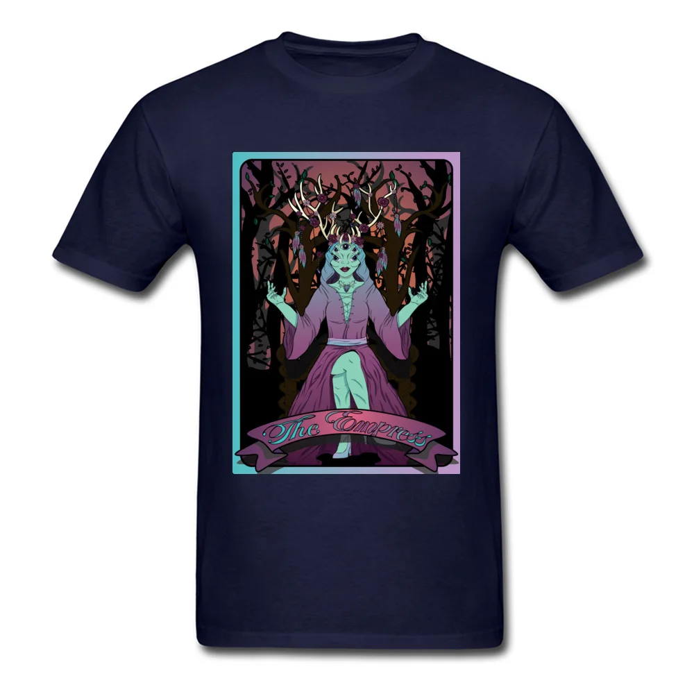 Street Tarot Card The Alien Empress Men Tshirts Fitted Summer/Autumn Short Sleeve Tops Shirt Crew Neck 100% Cotton T Shirt Tarot Card The Alien Empress navy