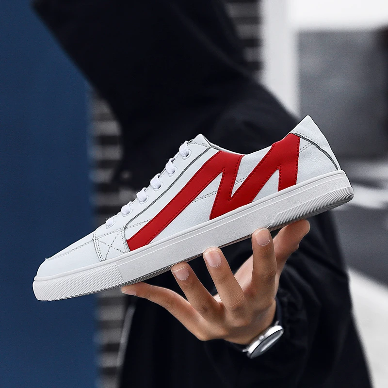 

2019 Fashion Youth Casual Shoe For Mens Walking Flats Sneakers Men Non-Slip Rubber Luxury Brand Shoes Black Man Leather Sneakers