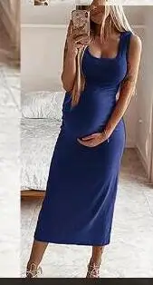 WEPBEL летнее платье для беременных женщин без рукавов с u-образным вырезом до середины икры однотонное приталенное платье для беременных