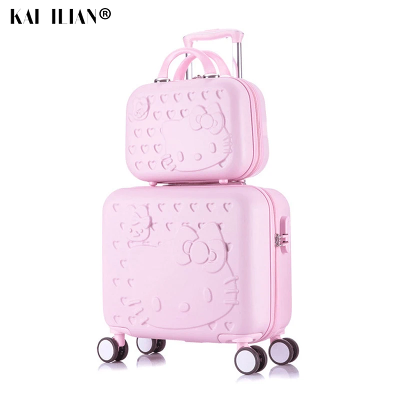 

Hello Kitty Cabin Rolling Luggage on wheels Suitcase set Women Children travel bages kids Gift Lovely cartoon Trolley suitcase
