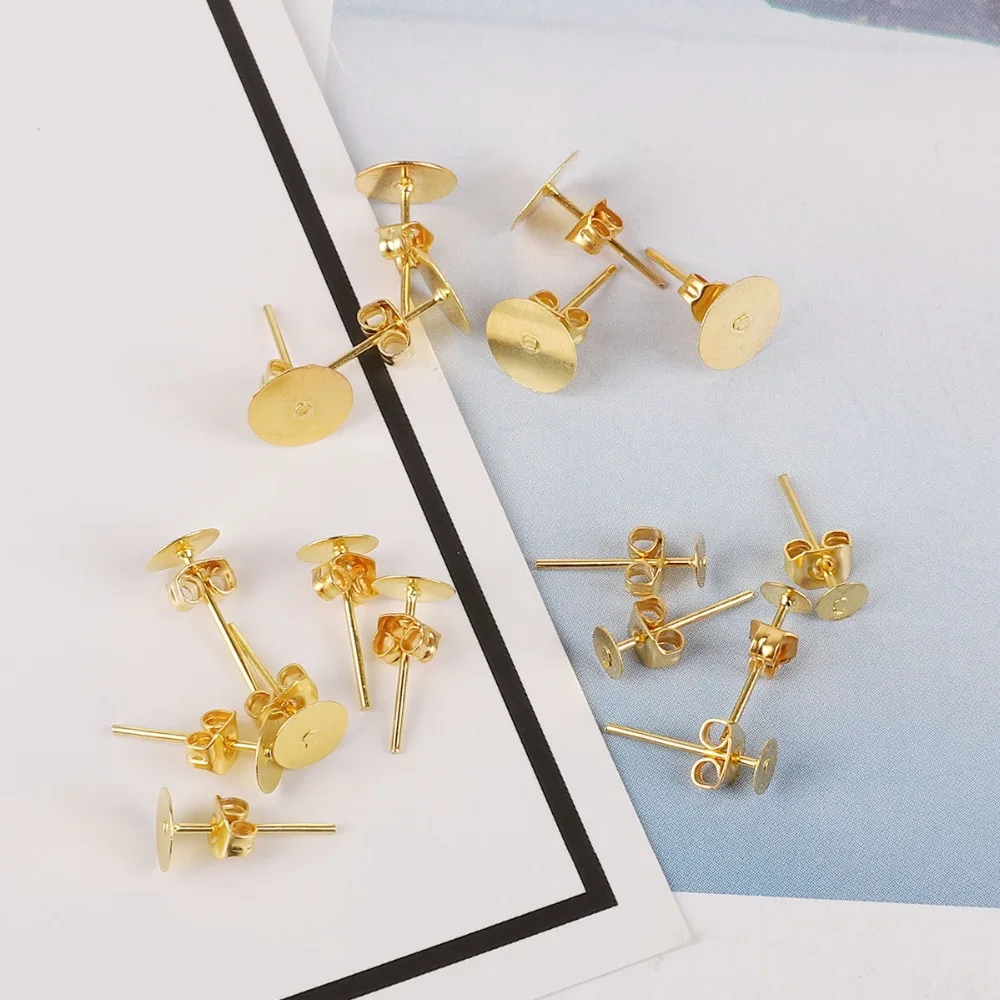 

100pcs 4/6/8mm Silver Plated Round Flat Pad Studs Earrings Posts Butterfly Scroll Back Stoppers Jewelry Making DIY Findings