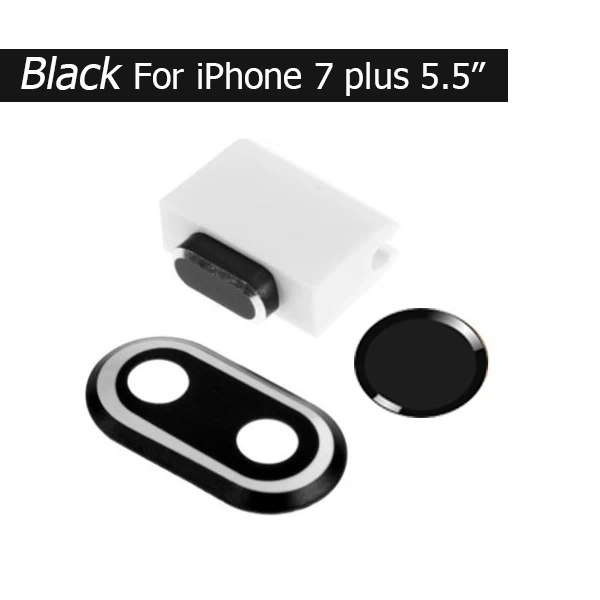 BINFUL для iPhone 7, 8, 4,7 Plus, 5,5, 3 в 1, металлическая задняя камера, защитная крышка, чехол, кнопка домой, наклейка, кольцо, заглушка от пыли - Цвет: Black For i7P i8P