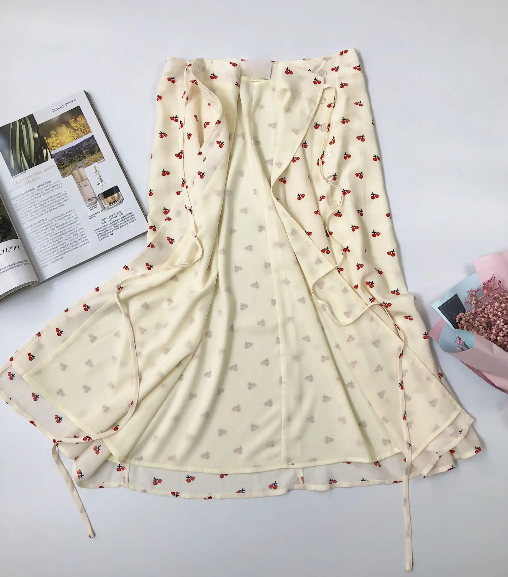 Для женщин юбки Jupe Femme Демисезонный Новый 2019 Cherry 100% вискоза Повседневное французский бренд
