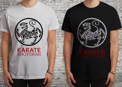 2 стороны карате Shotokan логотип с тигром черная или белая футболка футболки мужские футболки