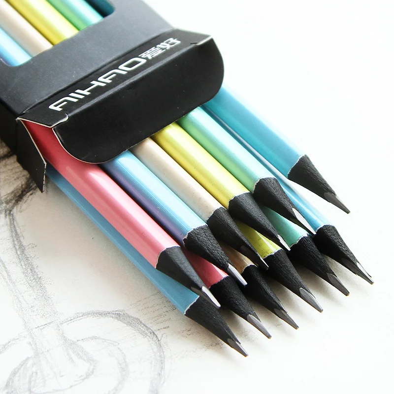 Черный Деревянный карандаш HB 2B красивый яркий цветной 12 шт. пишущий карандаш для школы и офиса канцелярские принадлежности черный стандартный карандаш
