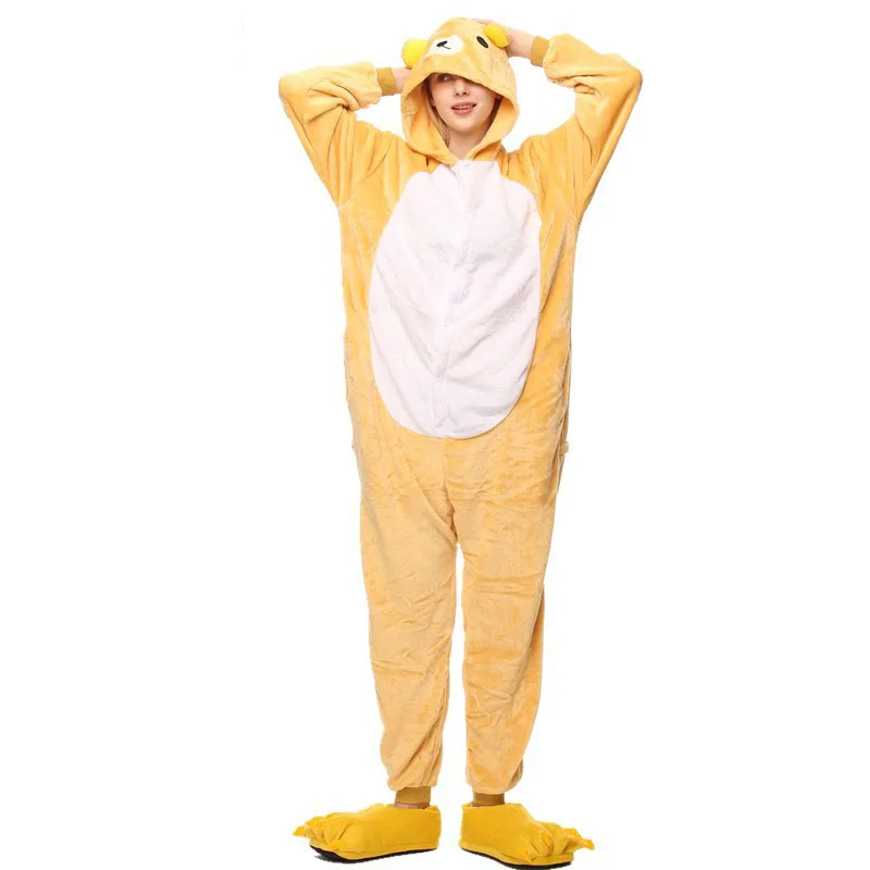 

Kigurumi Yellow Rilakkuma Bear Pajamas Animal Party Cosplay Costume Flannel Onesies Game Cartoon Animal Sleepwear