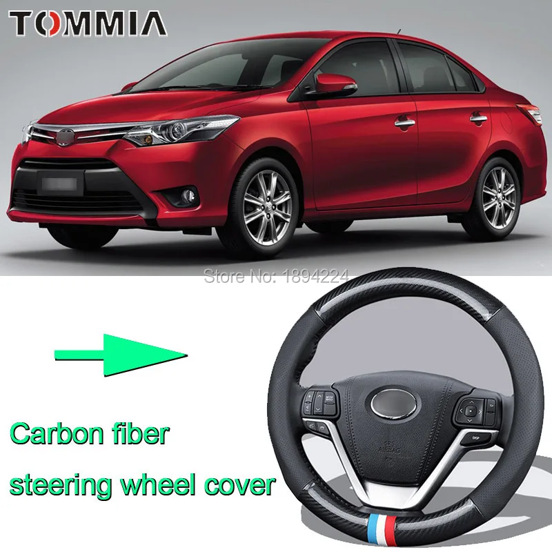 

38CM Size M Rubber Carbon Fiber Leather Car Steering Wheel Cover Non-slip breathable For Toyota Vios