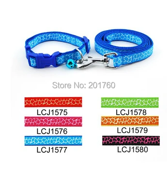 

1.5cm Pet Dog Animal giraffe pattern Print Collar Leash Lead Set with bell (6 Colors) 12pcs/lot free shipping LCJ1575