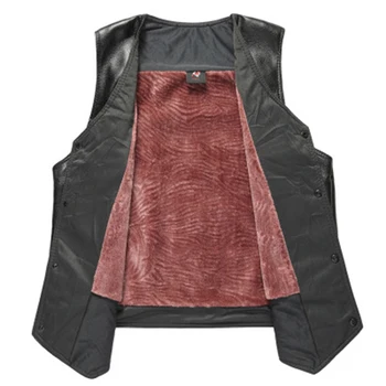 

Autumn Winter middle-aged Fashion Men's Loaded Fleece Vest Men PU Leather Fleece Vest Coat Large Size