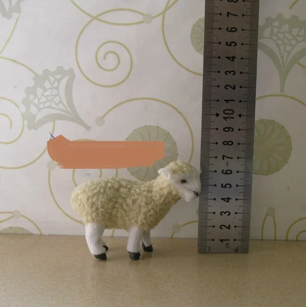 

mini 8x6cm standing sheep model ,polyethylene&furs handicraft prop,home decoration gift a2036