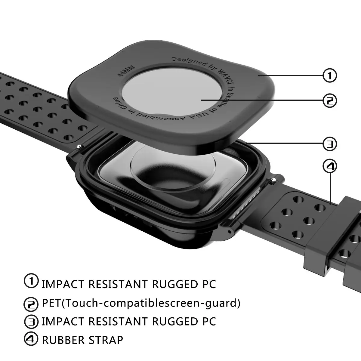 IP68 ДЛЯ Apple iWatch серии 4 44 мм водонепроницаемый чехол для часов противоударный прочный бампер Гибридный чехол для ПК с резиновым ремешком для часов
