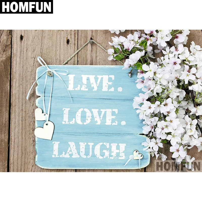 

HOMFUN Full Square/Round Drill 5D DIY Diamond Painting "LIVE LOVE LAUGH" Embroidery Cross Stitch 5D Home Decor Gift A04020