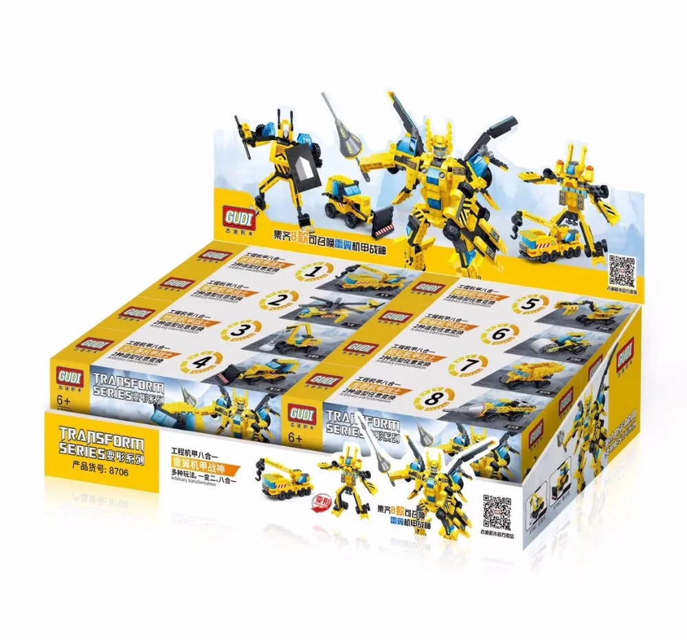 

8sets/lot Engineering Block 8706 eight-in-one 2 change Model Mech Robot Building Blocks educational Toys for children