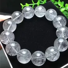 17 мм натуральные черные волосы Рутиловый Кварц Бусины Браслет AAA