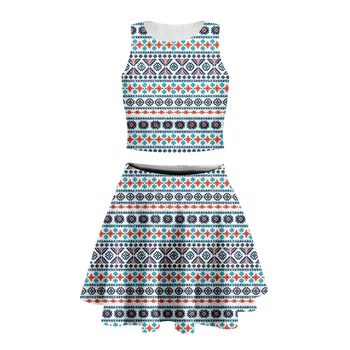 

Retro Abstract totem Sexy Two Piece Sets Short tank top sleeveless 3D Short Skirt women Fashion Summer Clothes Women Sets-16