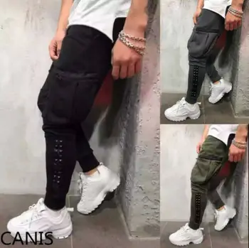

Hot Sale Stylish Men's Solid Pockets Lace-up Slim Fit Pencil Pants Casual Daily Comfortable Bottoms Skinny Joggers Pants M-XXXL