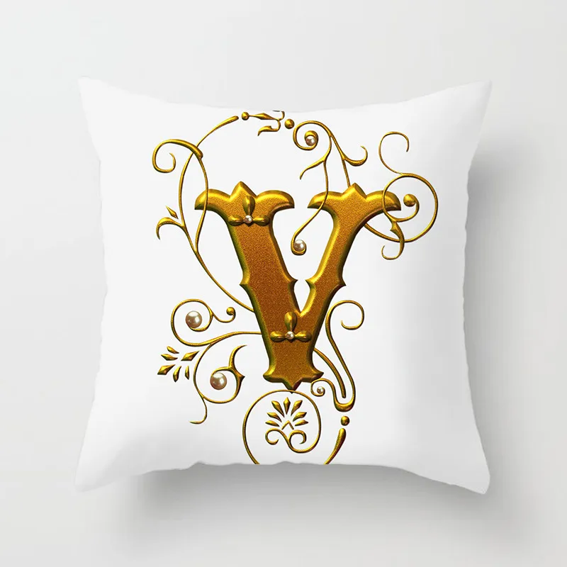 Gold Floral Letter Cushion Cover