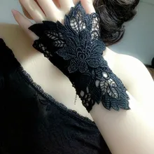 Сексуальные черные вечерние женские перчатки для танцев с кольцом на палец