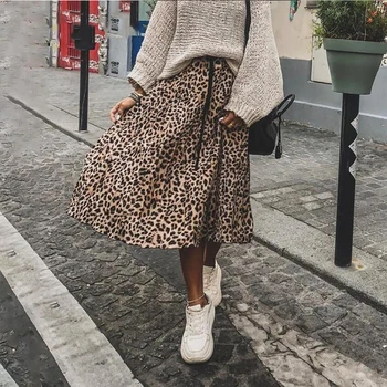 

Paris Girl Vintage Leopard Print Pleated Skirts Women Punk Rock Korean Skirt Streetwear Drawstring Elastic Waist Ladies Midi