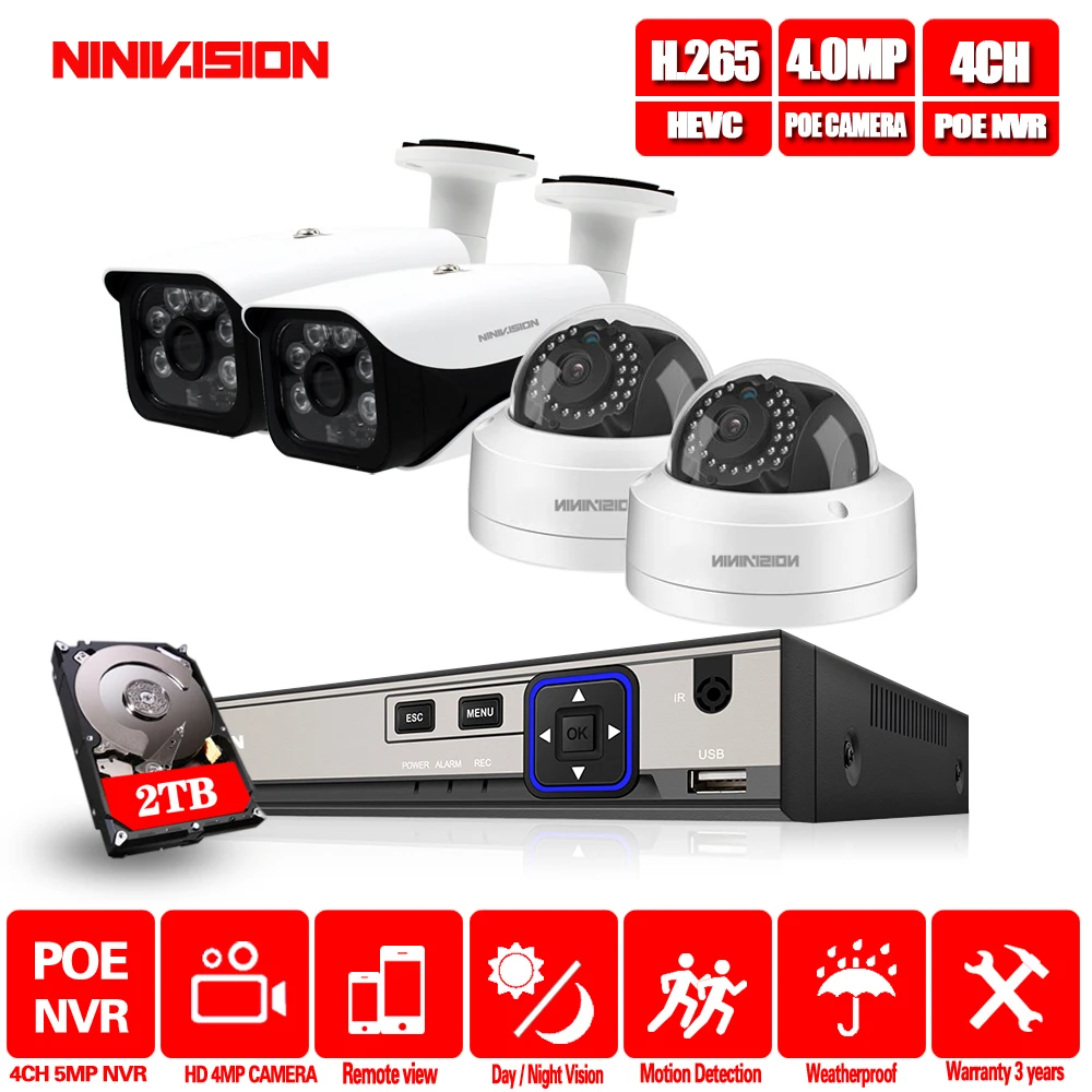 HD 4CH 5MP 1080P HDMI 48V POE NVR CCTV камера система наружного наблюдения 4.0MP IP P2P