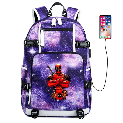 Style 15 Рюкзак Дэдпул USB порт рюкзак сумка Змеиный узор Подростковая Студенческая школьная сумка дорожная сумка для ноутбука - Цвет: Style 15