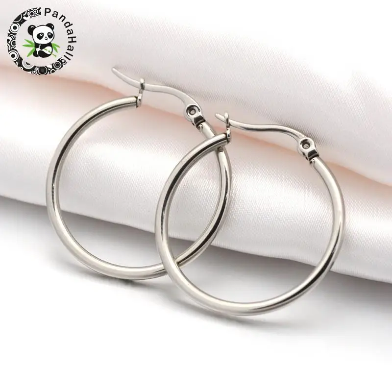 12Pairs 304 Stainless Steel Hoop Earring, Stainless Steel Color